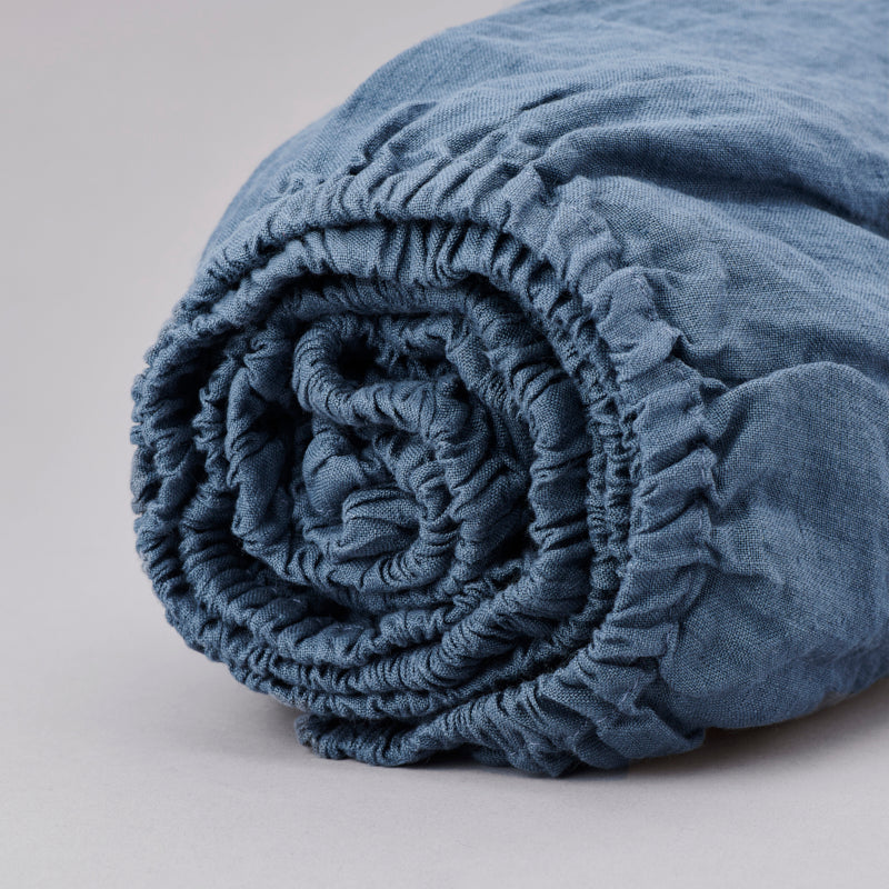 Leinen-Spannbettlaken Atlantikblau LEINEREI