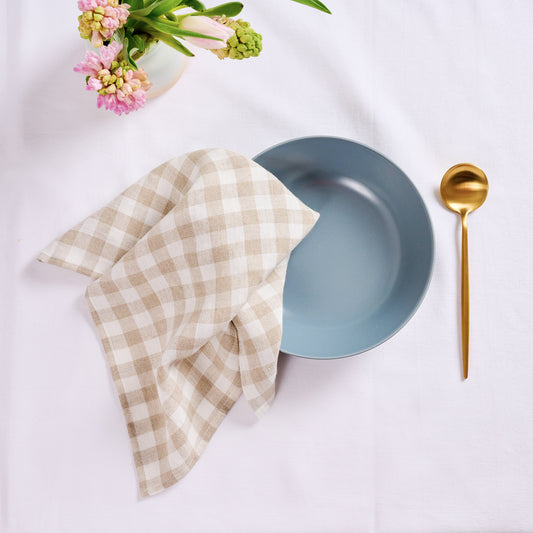 Leinen-Servietten Vichy Beige, 4 Stück LEINEREI.com