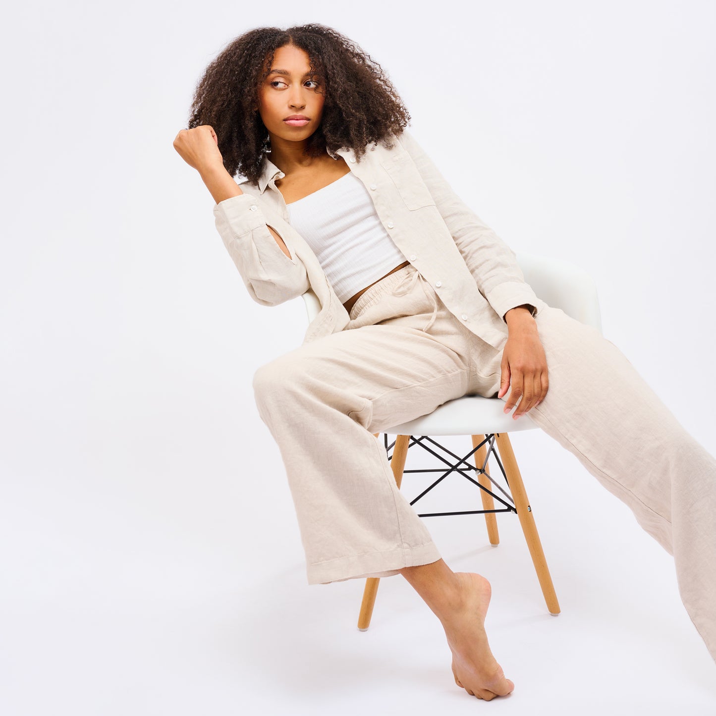 Leinenhose Damen Sand Beige