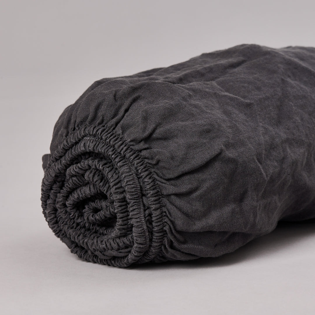 Leinen-Spannbettlaken Cozy Anthrazit