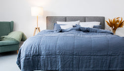 gesteppte Tagesdecke aus  Leinen