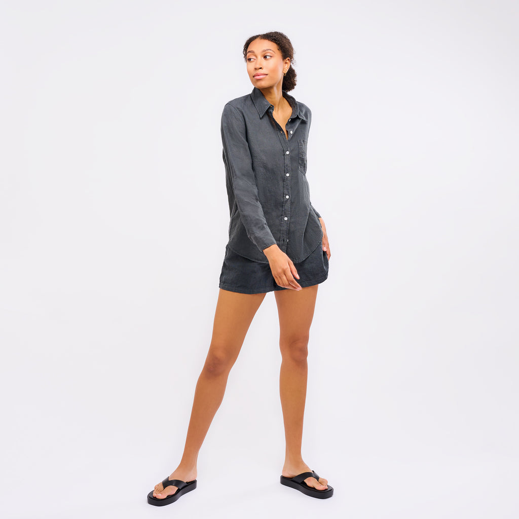 Leinenbluse Damen Cozy Anthrazit