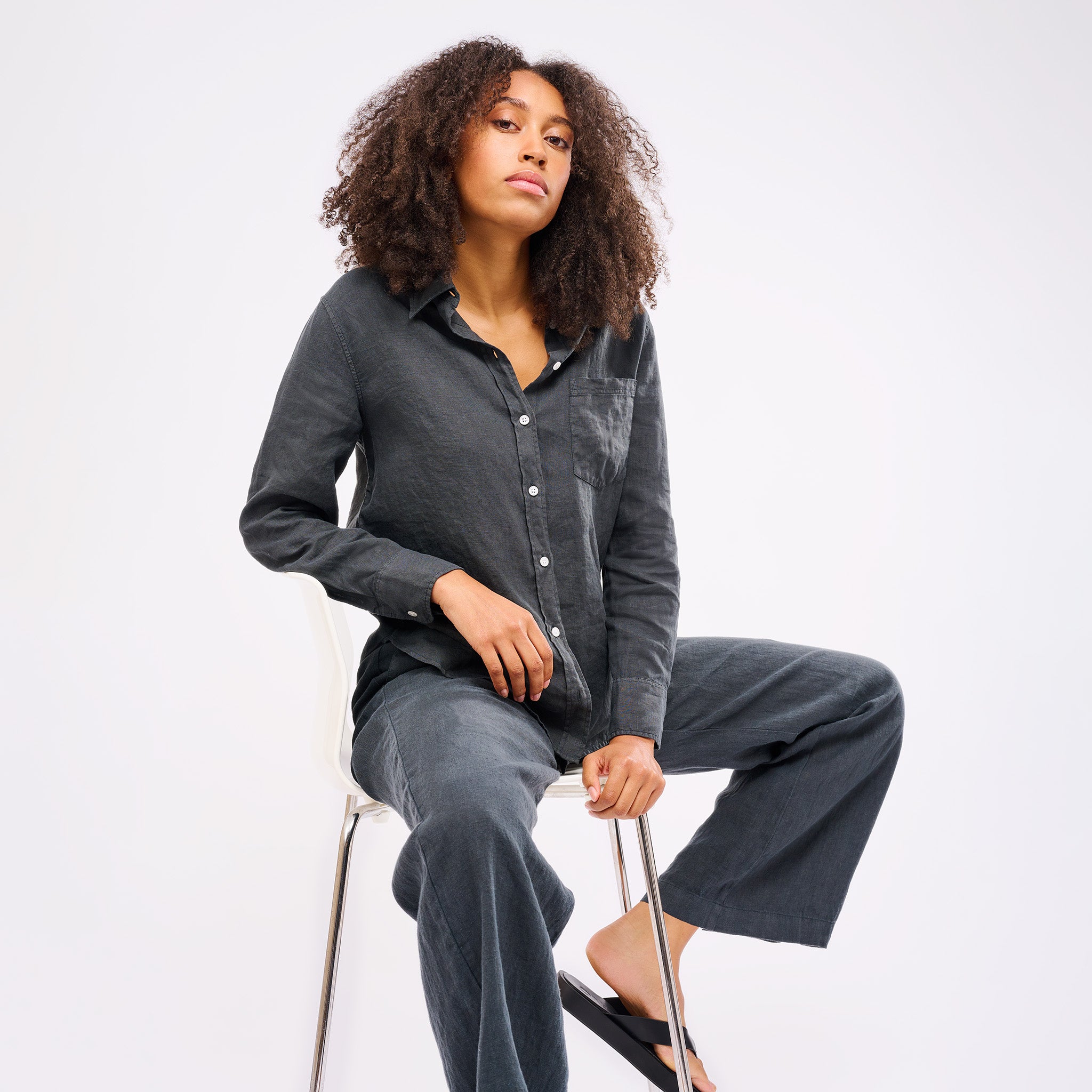 Leinenbluse Damen Cozy Anthrazit