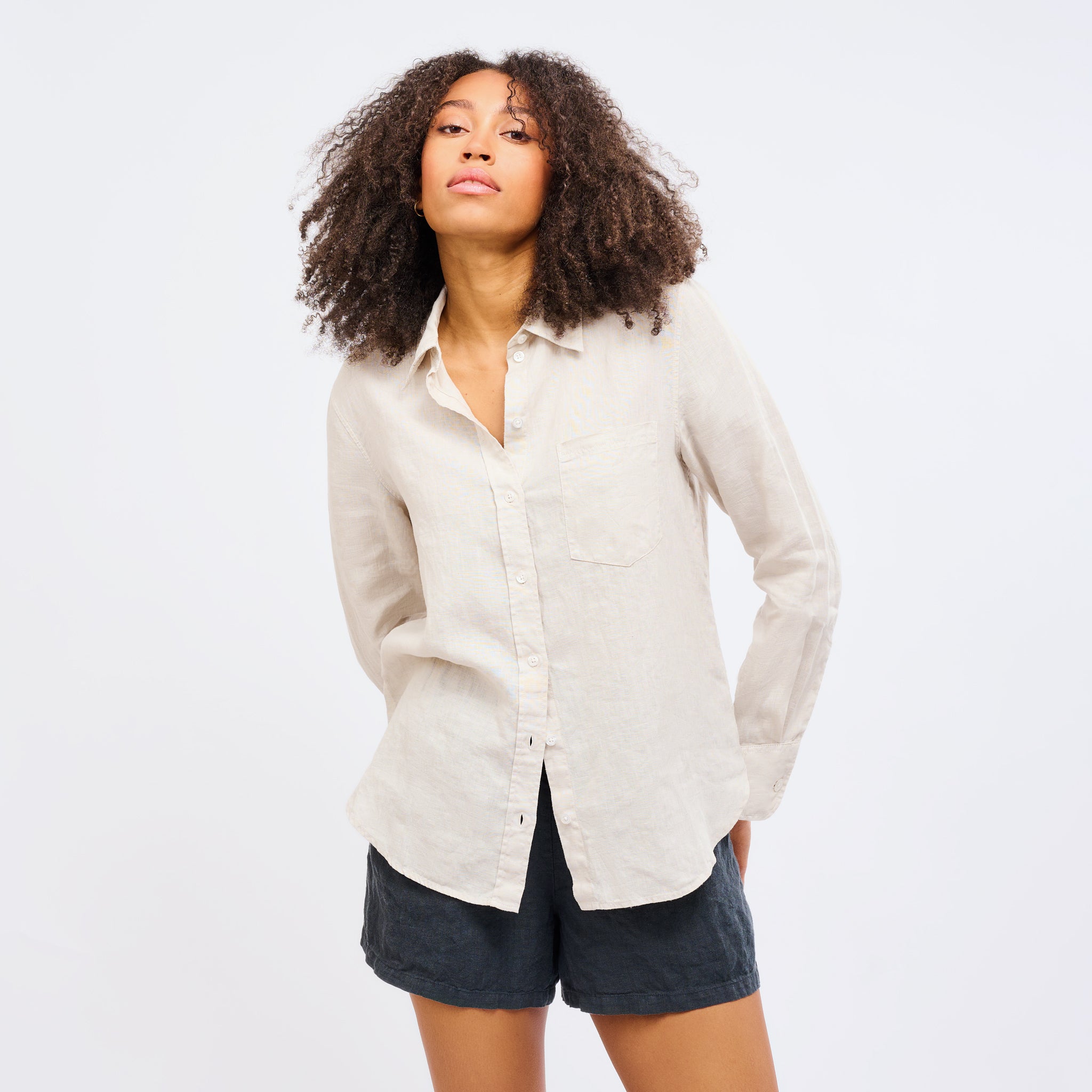 Leinenbluse Damen Sand Beige