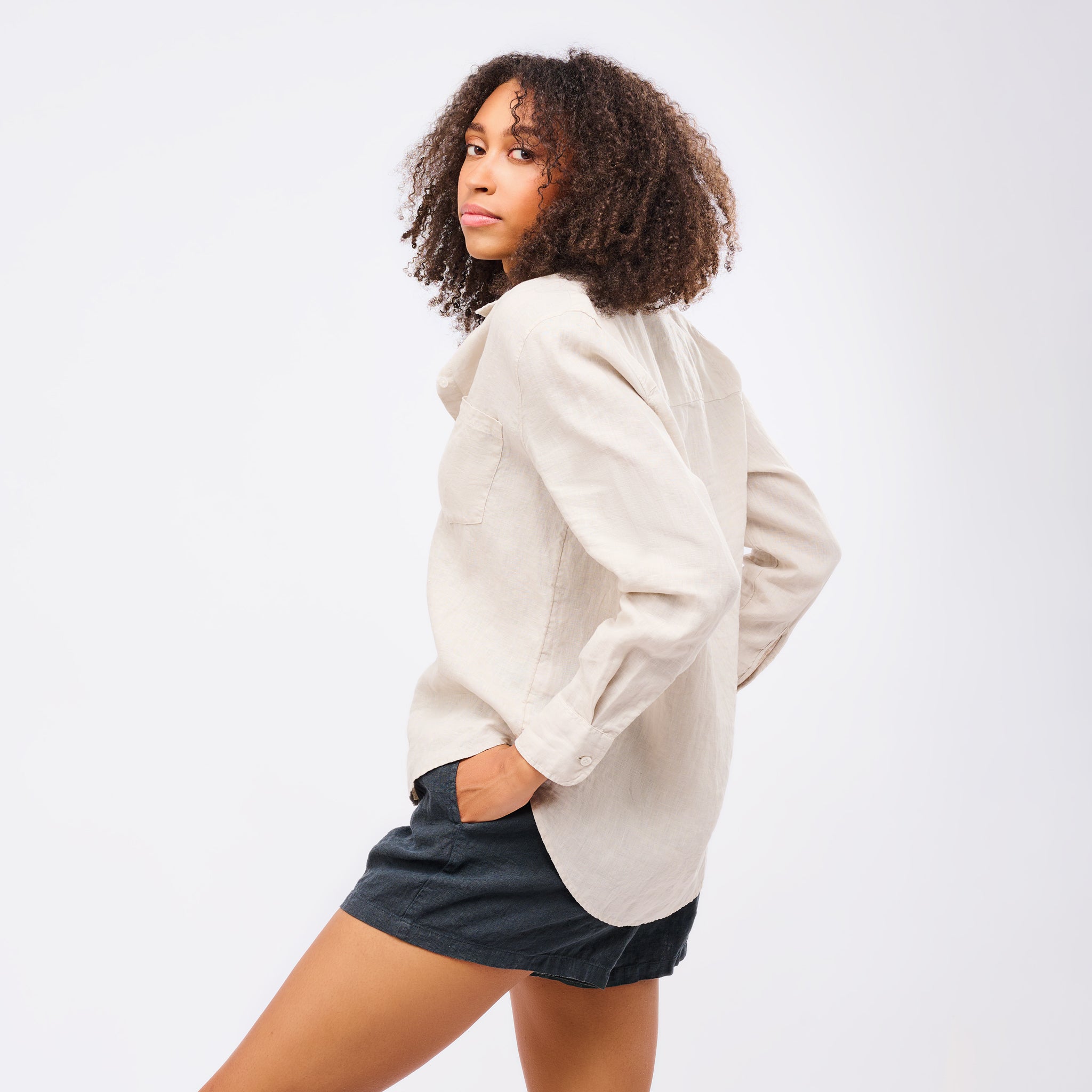 Leinenbluse Damen Sand Beige