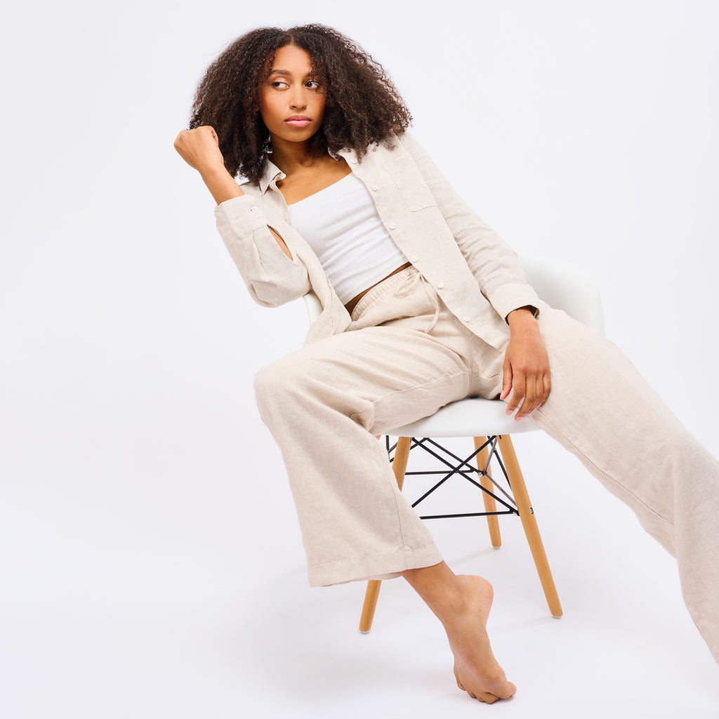 Leinenhose Damen Sand Beige