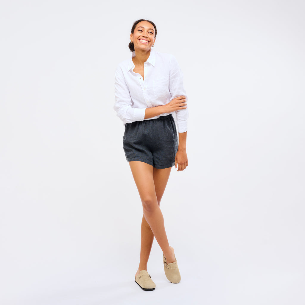 Leinen Shorts Damen Cozy Anthrazit