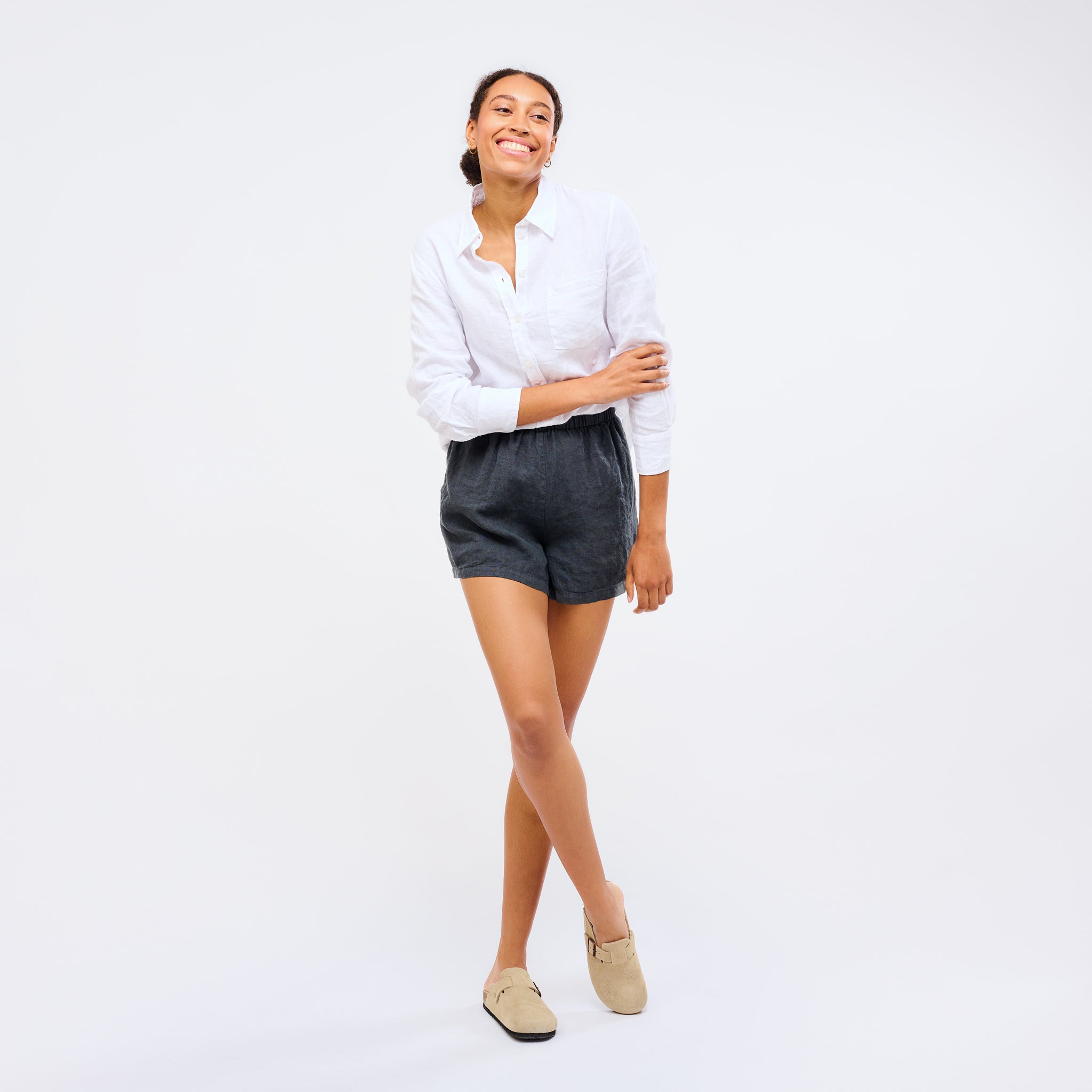 Leinen Shorts Damen Cozy Anthrazit