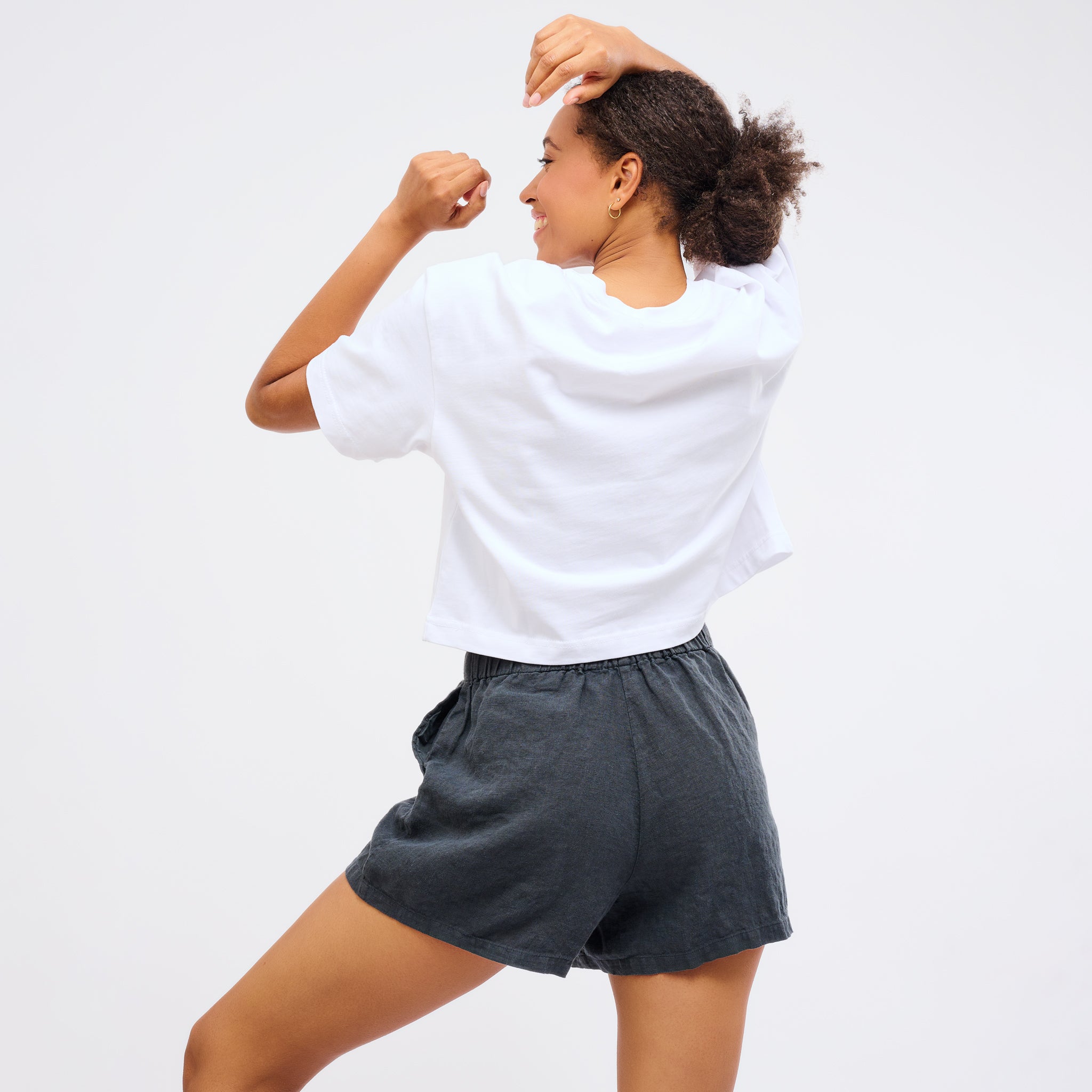 Leinen Shorts Damen Cozy Anthrazit