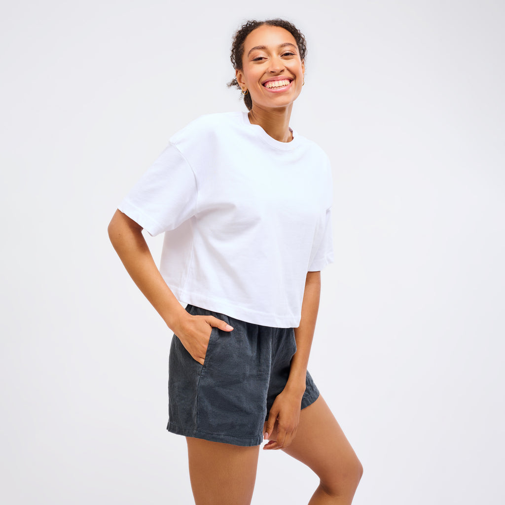 Leinen Shorts Damen Cozy Anthrazit