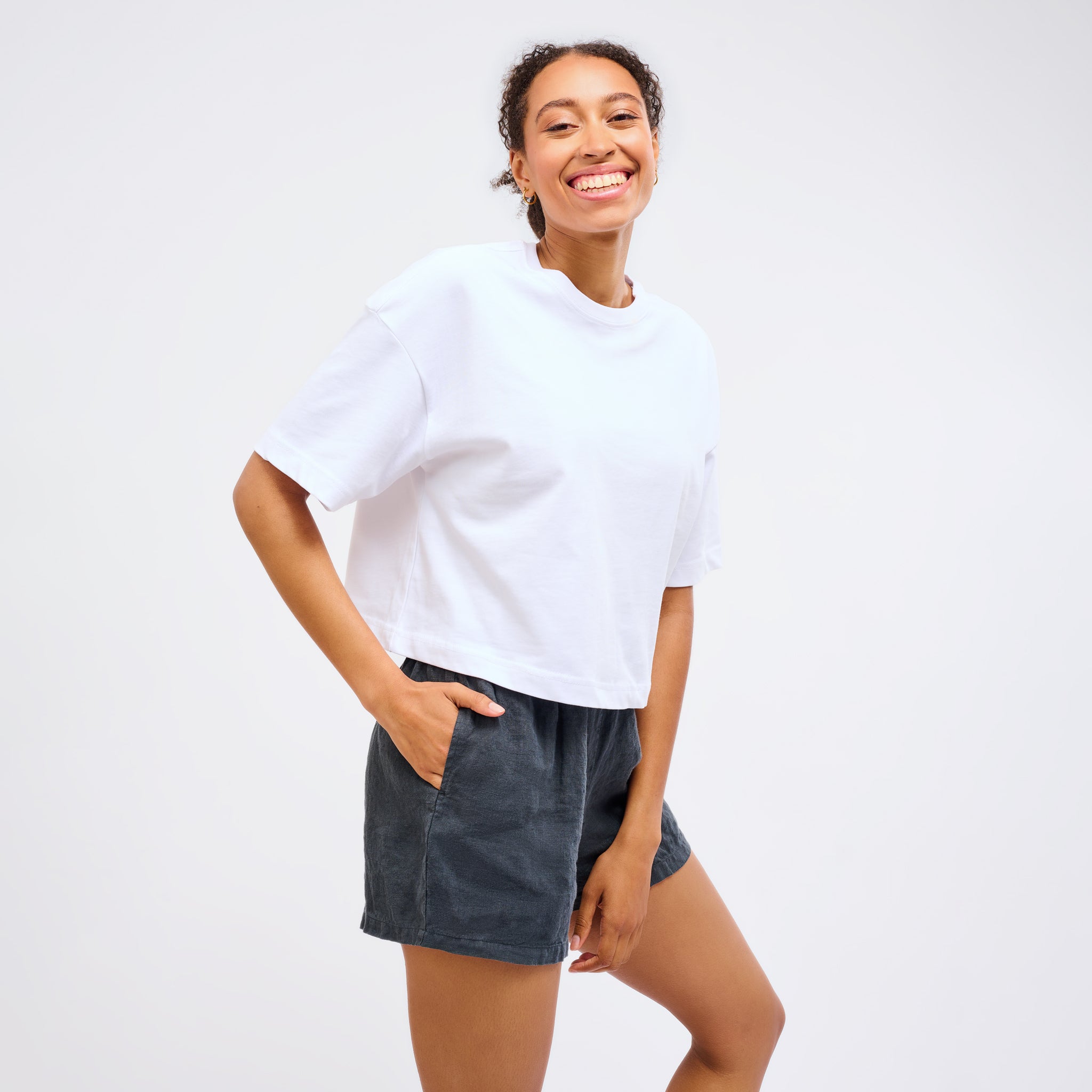 Leinen Shorts Damen Cozy Anthrazit