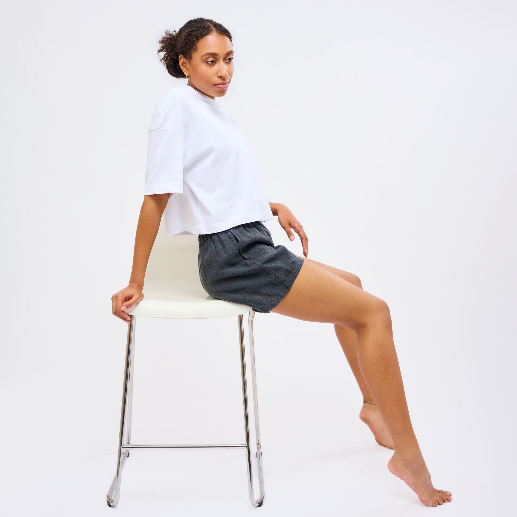 Leinen Shorts Damen Cozy Anthrazit