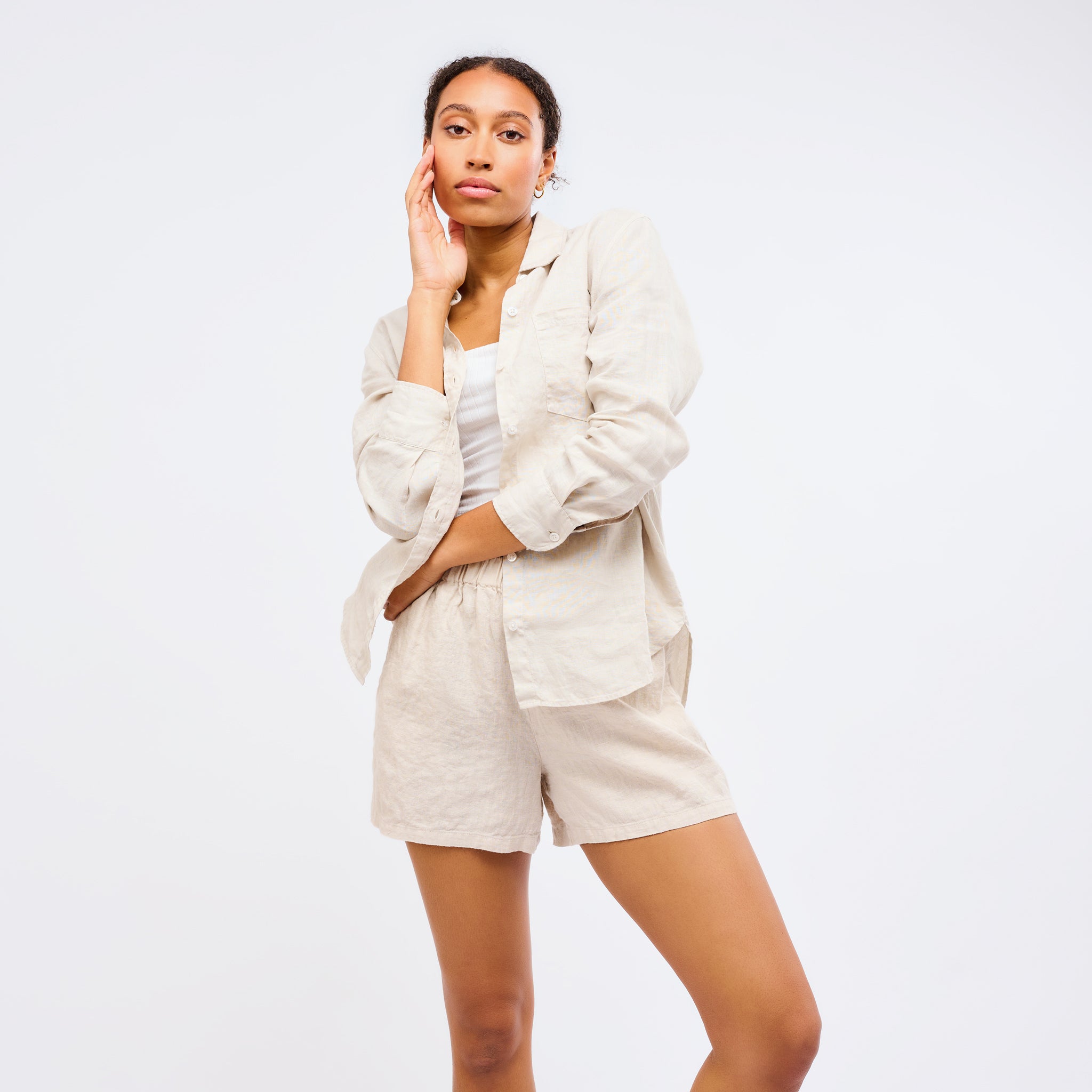 Leinenbluse Damen Sand Beige