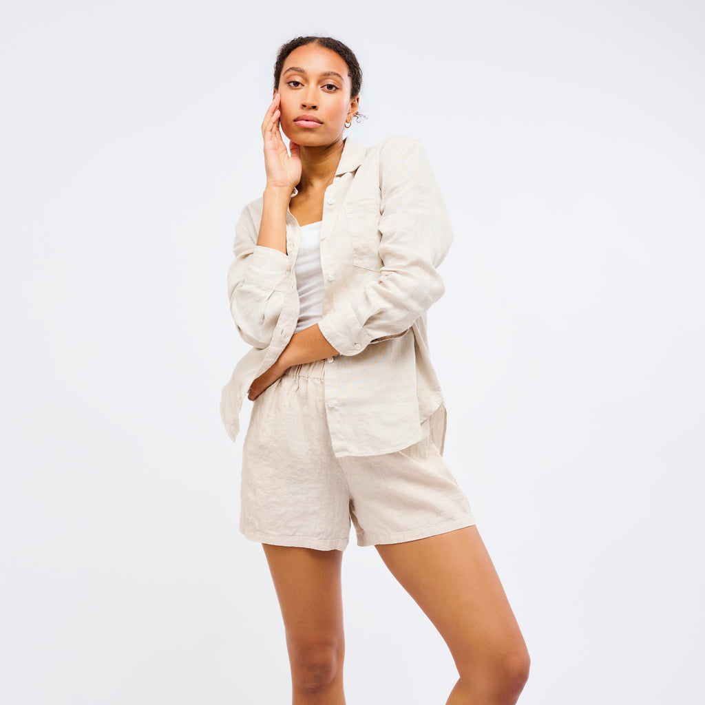 Leinen Shorts Damen Sand
