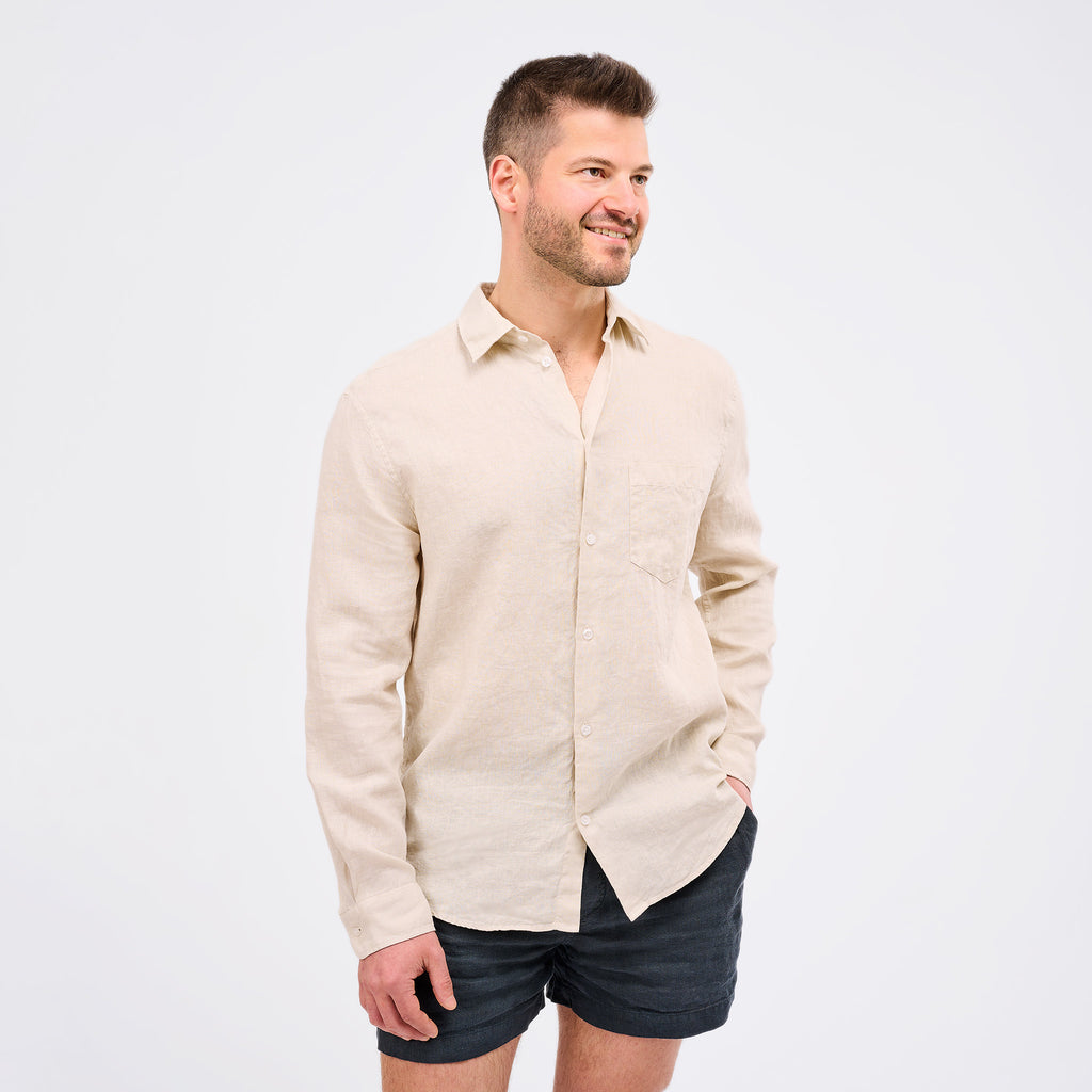 Leinenhemd Herren Sand