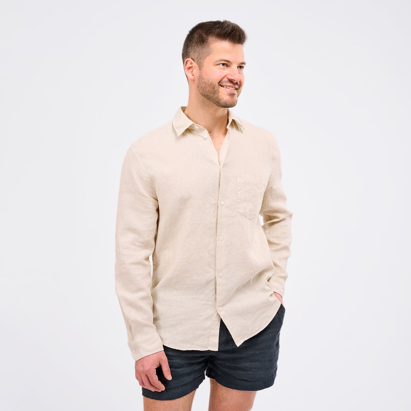 Leinenhemd Herren Sand