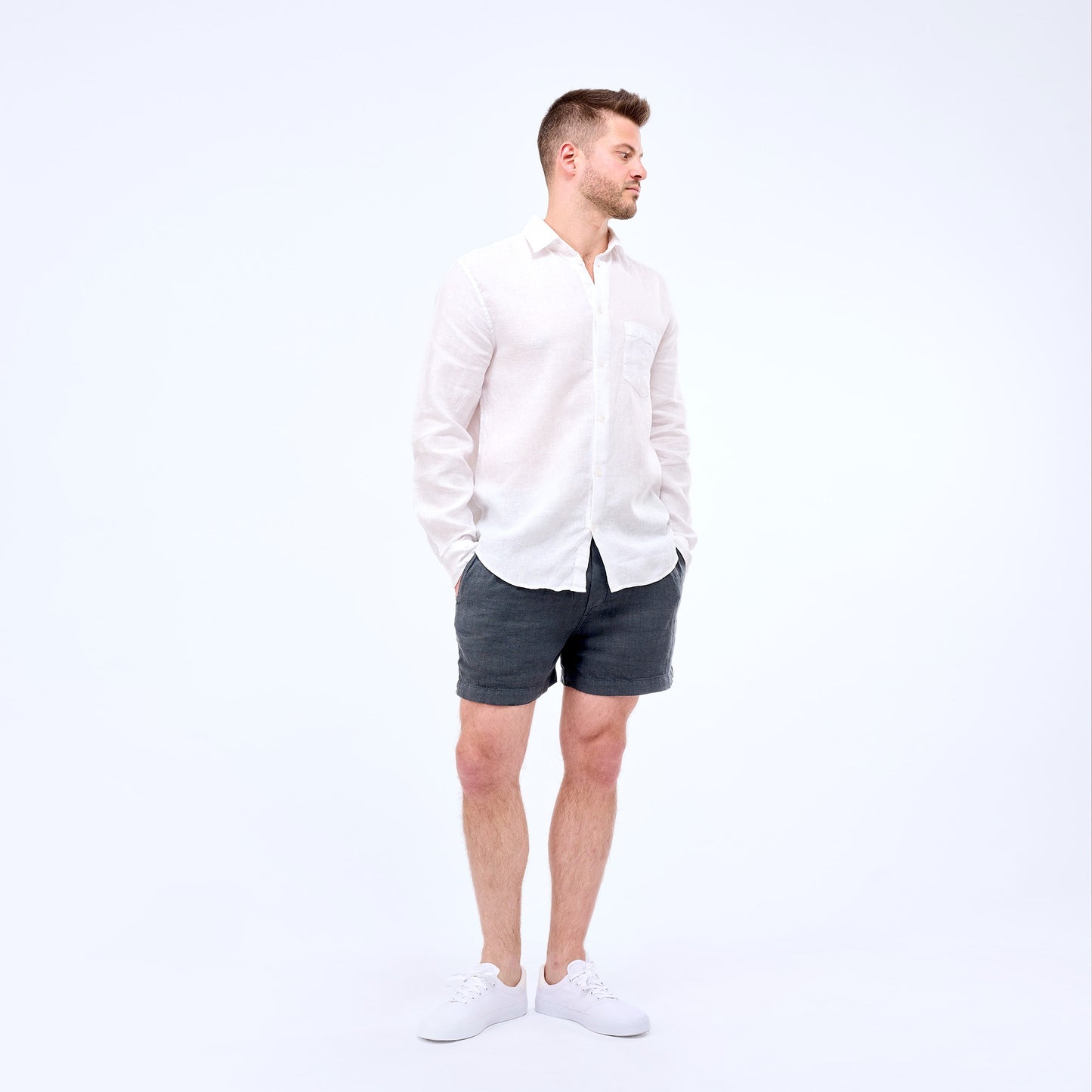 Leinen Shorts Herren Cozy Anthrazit