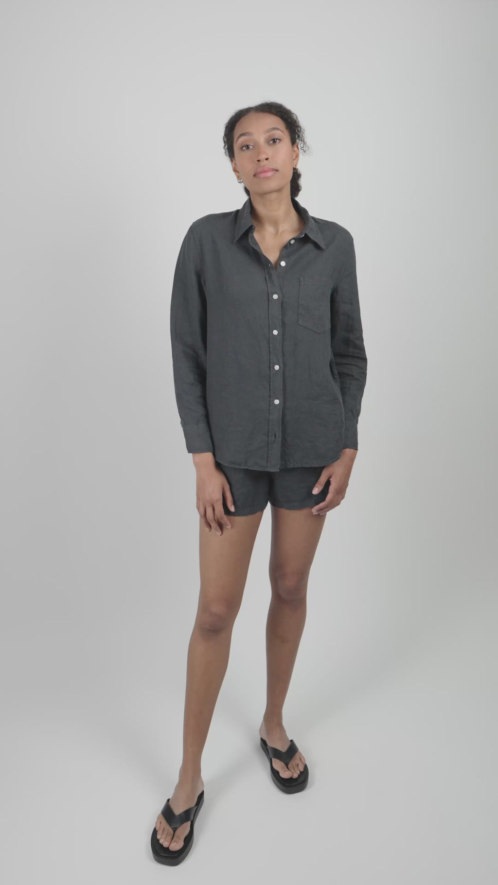 Leinenbluse Damen Cozy Anthrazit