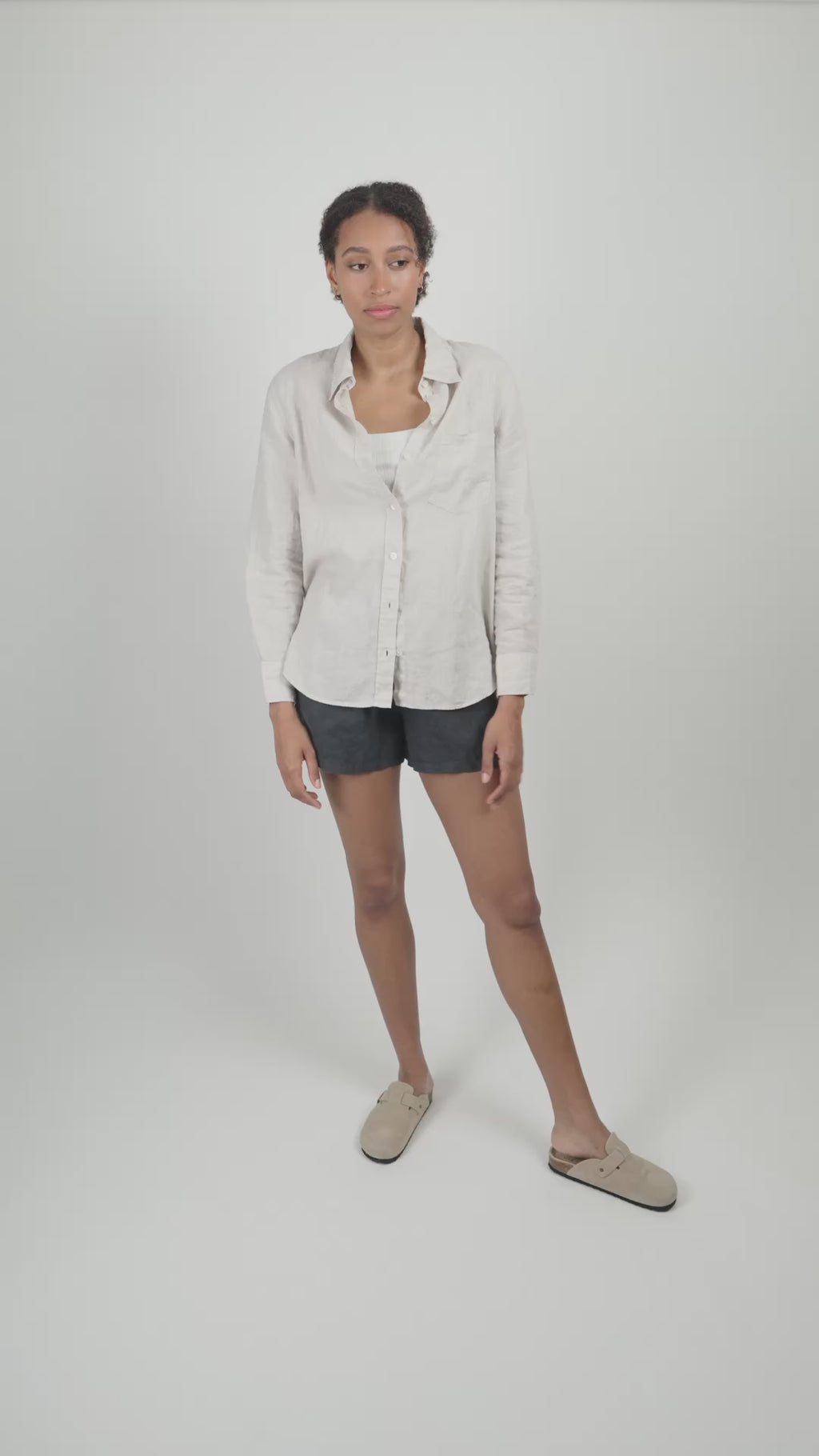 Leinenbluse Damen Sand Beige